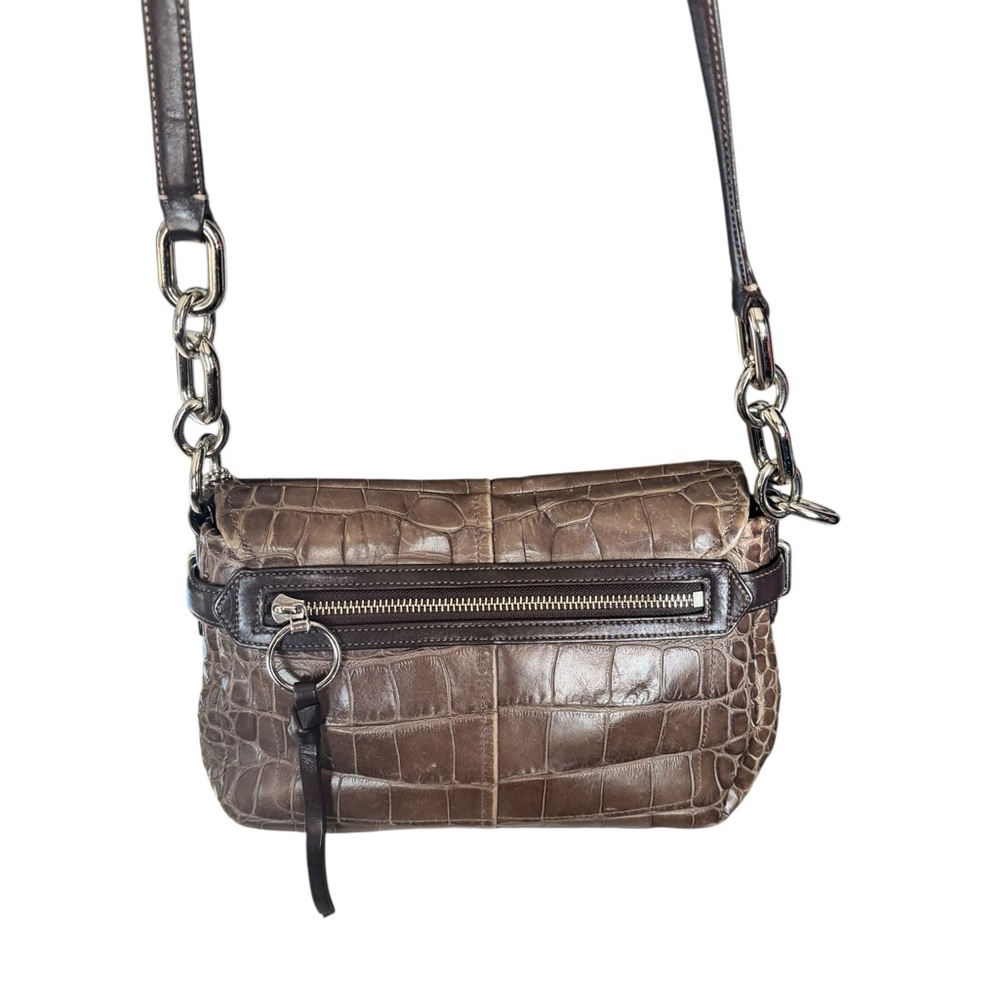 Coach Legacy Croc Embossed Leather Shoulder Bag Brown Chain Strap - Picture 5 of 14
